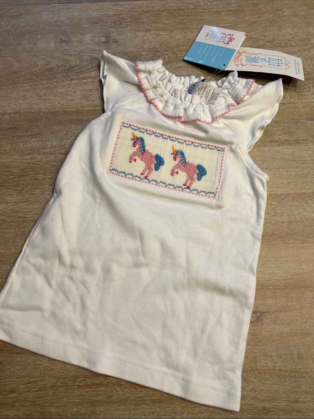 vive la fete 18M girls smocked unicorn ruffle tee NWT